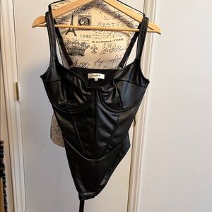 Chic Black Faux Leather Bodysuit